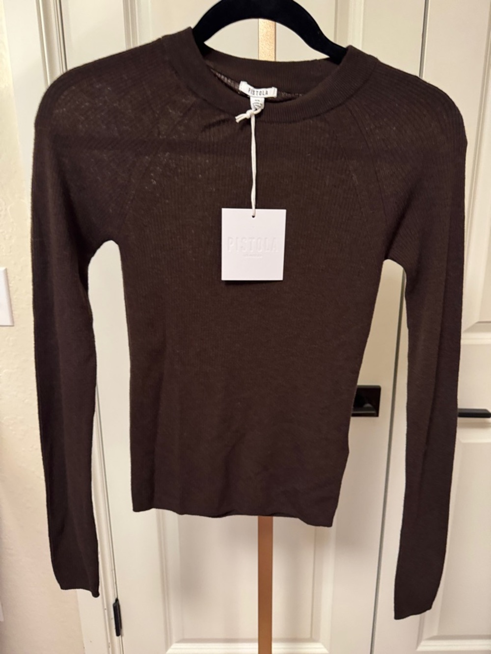 pistola Chocolate Brown Ribbed Crewneck Sweater